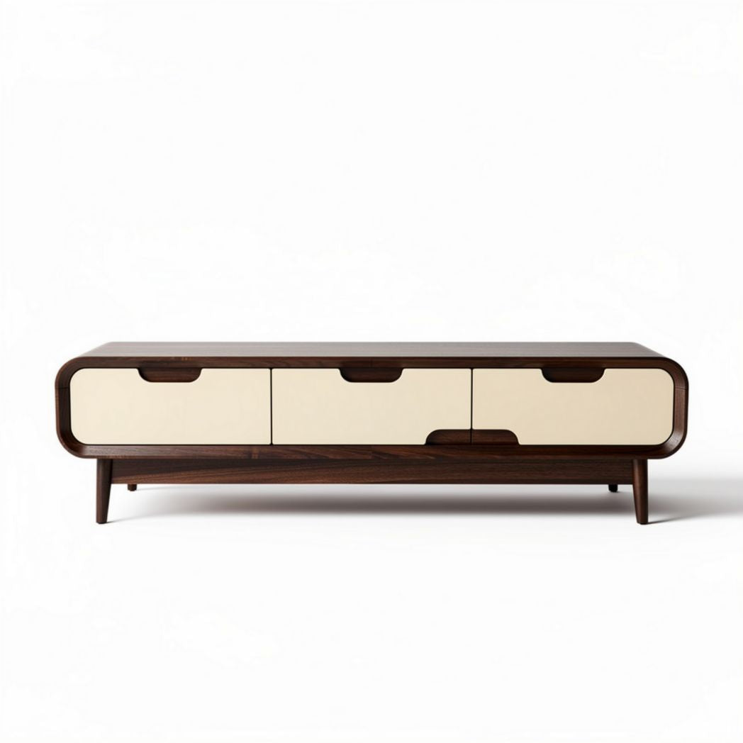 Meuble de rangement en bois foncé avec tiroirs en couleur crème 120 x 40 x 50cm
