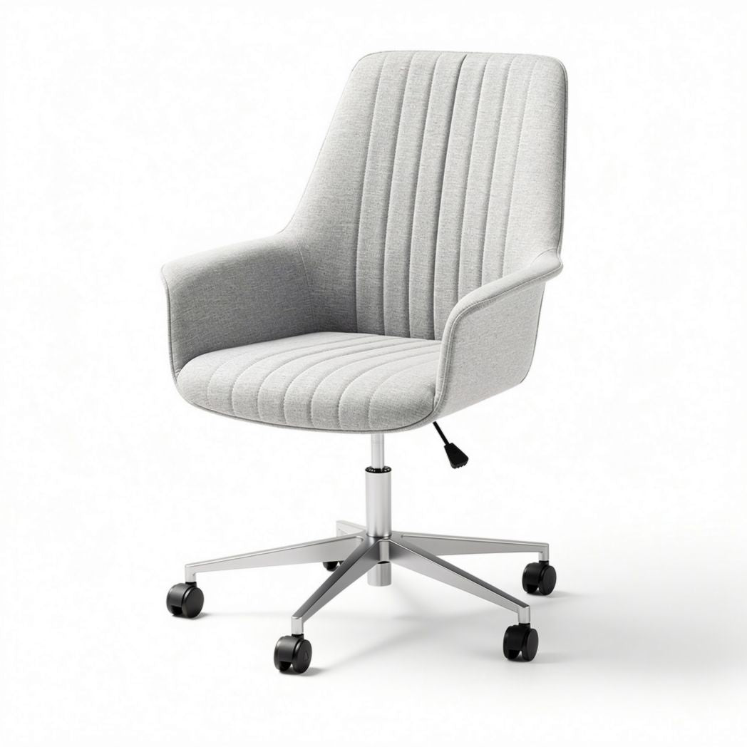Chaise de bureau pivotante en tissu gris avec accoudoirs et roulettes 60 x 60 x 90cm
