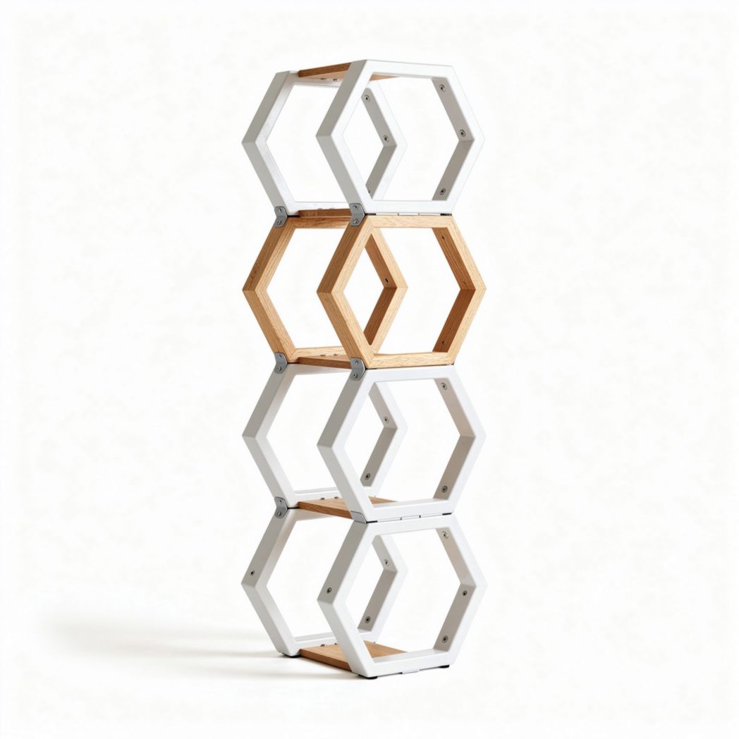 Étagère hexagonale en bois et métal blanc pour rangement décoratif 30 x 30 x 120cm