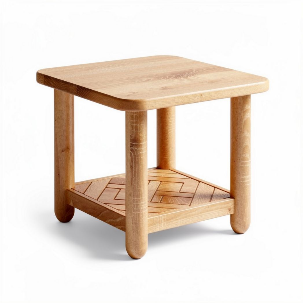 Table basse en bois naturel avec étagère de rangement 40 x 40 x 45cm