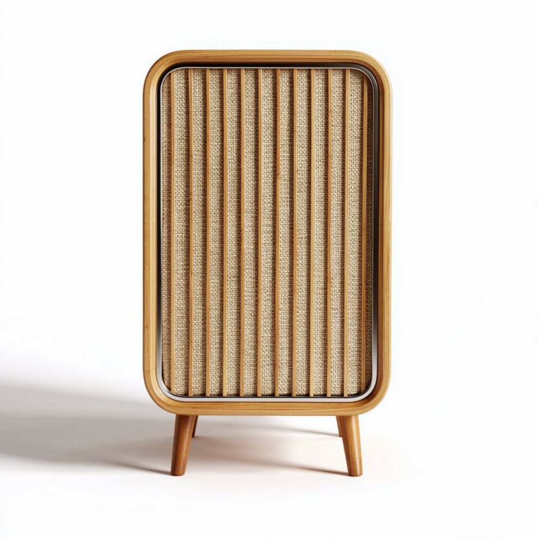 Chauffage d'appoint en bois naturel et textile beige 60 x 40 x 15cm
