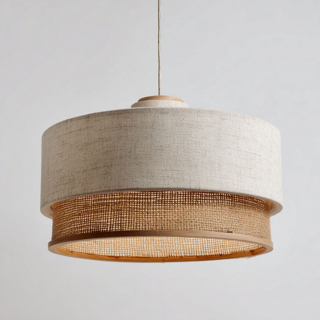 Suspension en lin beige avec lampe intérieure en verre 25 x 25 x 30cm