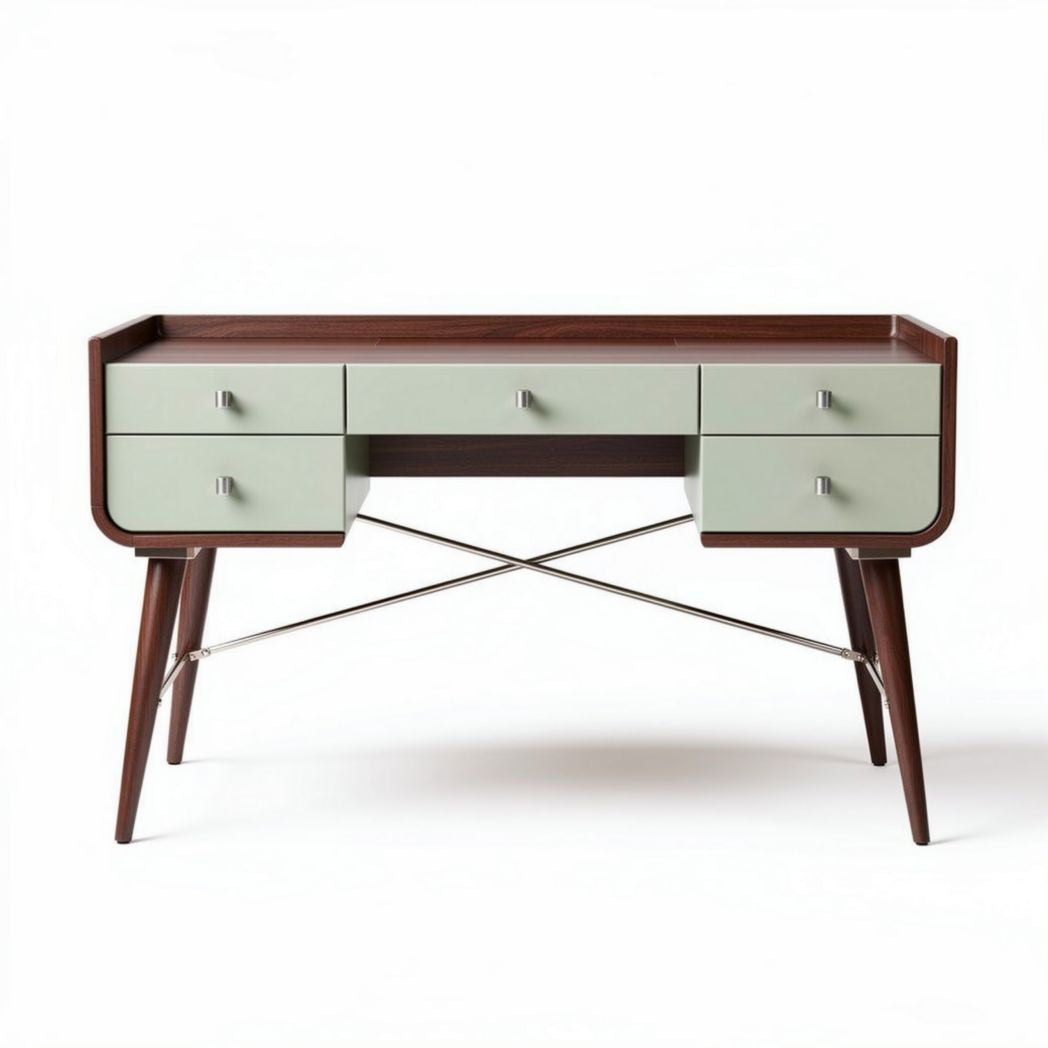 Bureau en bois finition chêne et vert menthe dimensions 120 x 60 x 75 cm