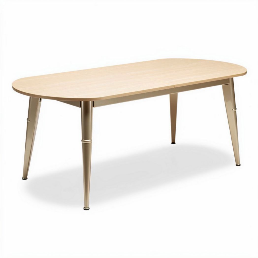 Table rectangulaire en bois clair avec pieds en métal doré 180 x 90 x 75cm