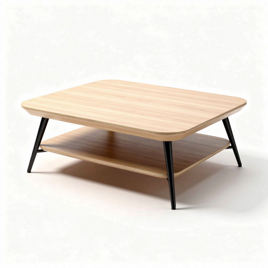 Table basse en bois naturel avec étagère 120 x 80 x 40cm
